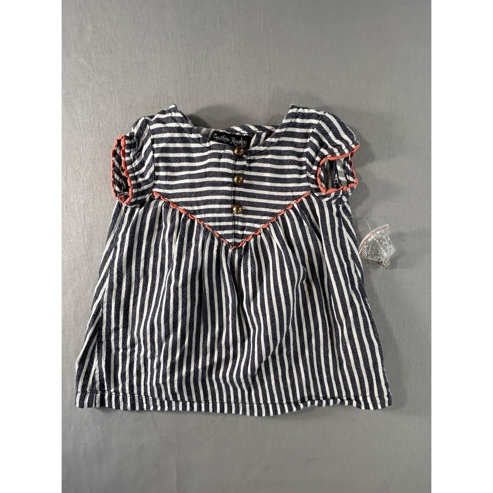 Cynthia‎ Rowley Striped Blue and White with Orange Trim Baby Top 18 Month NWOT